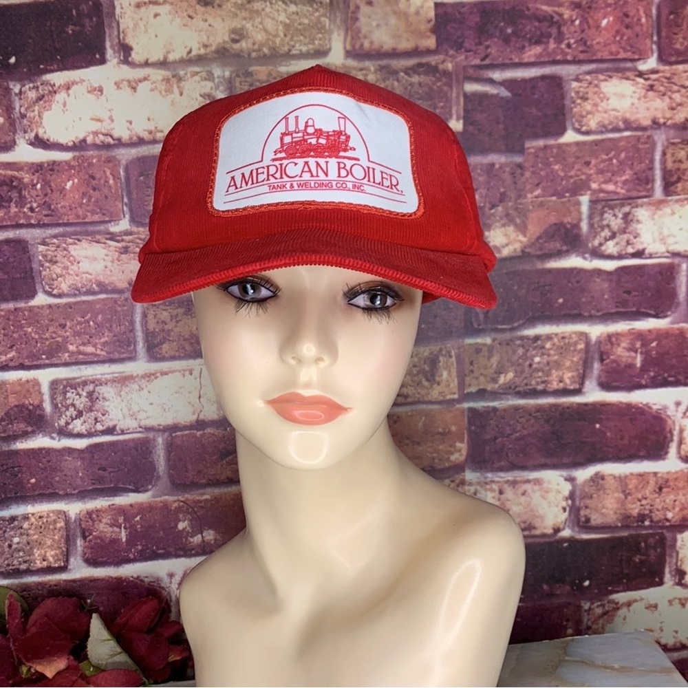 Vintage Red Corduroy American Boiler Snap Back Trucker Hat